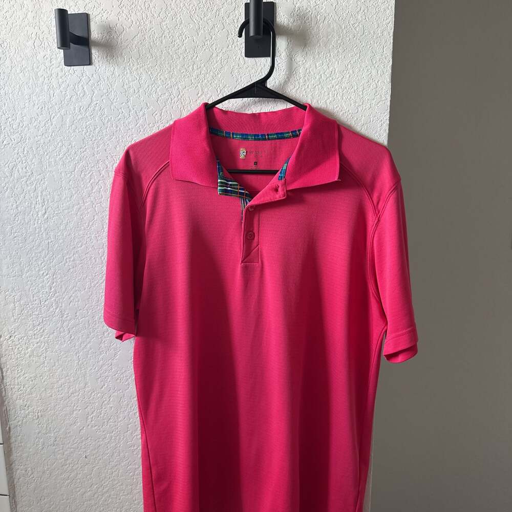 St. Andrews of Scotland Polo Shirt Mens Large Red Argyle Preppy Golf Golfer